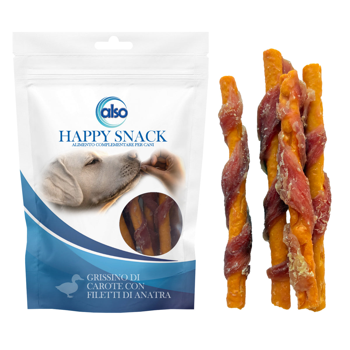 Grissino di carote con filetti di anatra per cani, snack monoproteico 11-12 cm 100 g