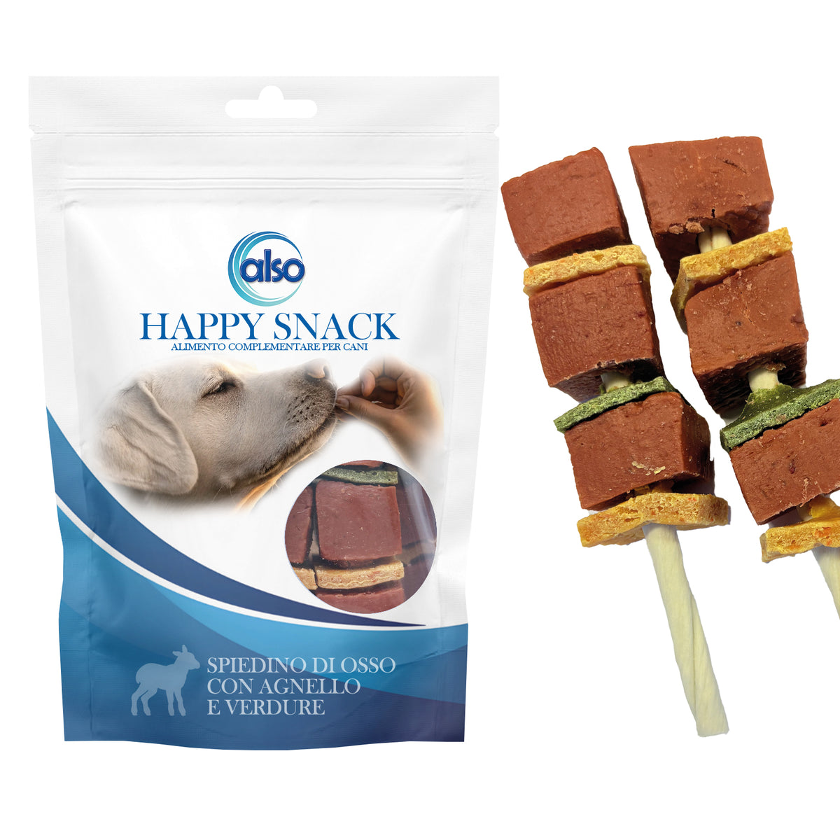 Spiedino di osso per cani con agnello e verdure, 12,5 cm, 100 g