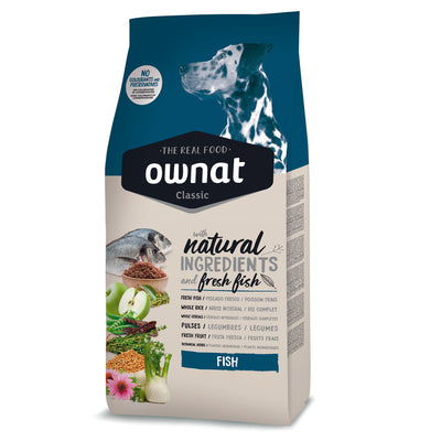 Mangime secco Ownat Classic Fish per cani adulti con pesce fresco, crocchette complete nutrienti