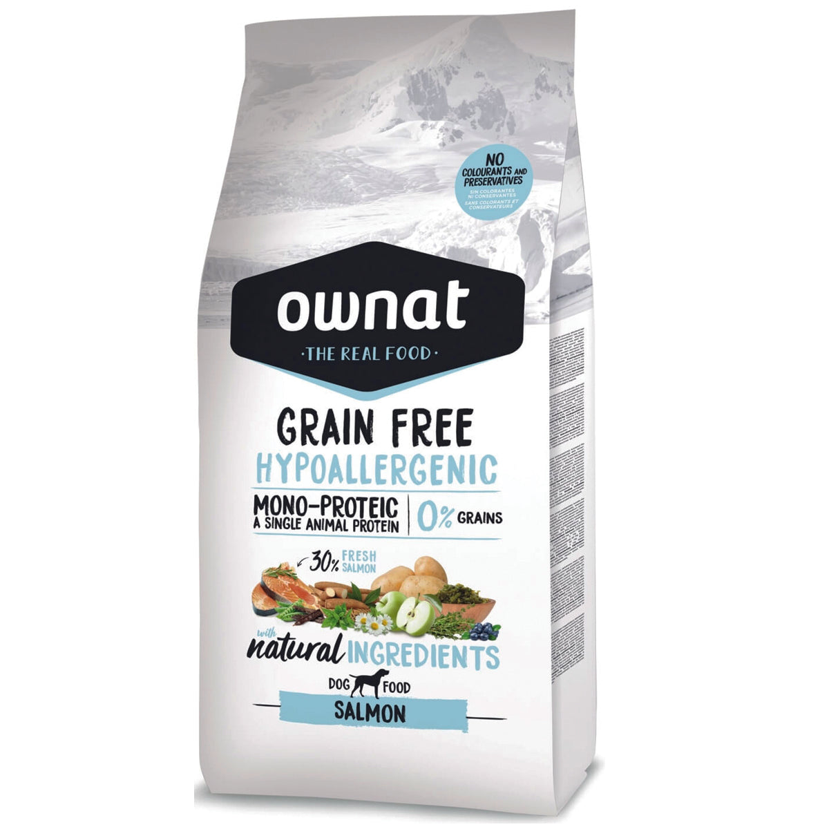 Mangime senza cereali per cane Ownat Salmone ipoallergenico con ingredienti naturali