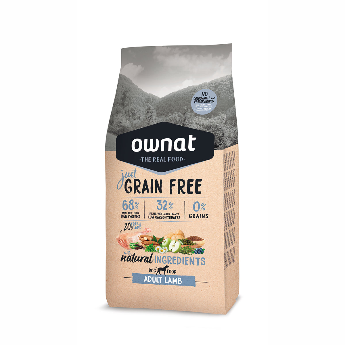 Ownat Grain Free Just Adult Lamb 3 kg alimento secco senza cereali per cani adulti