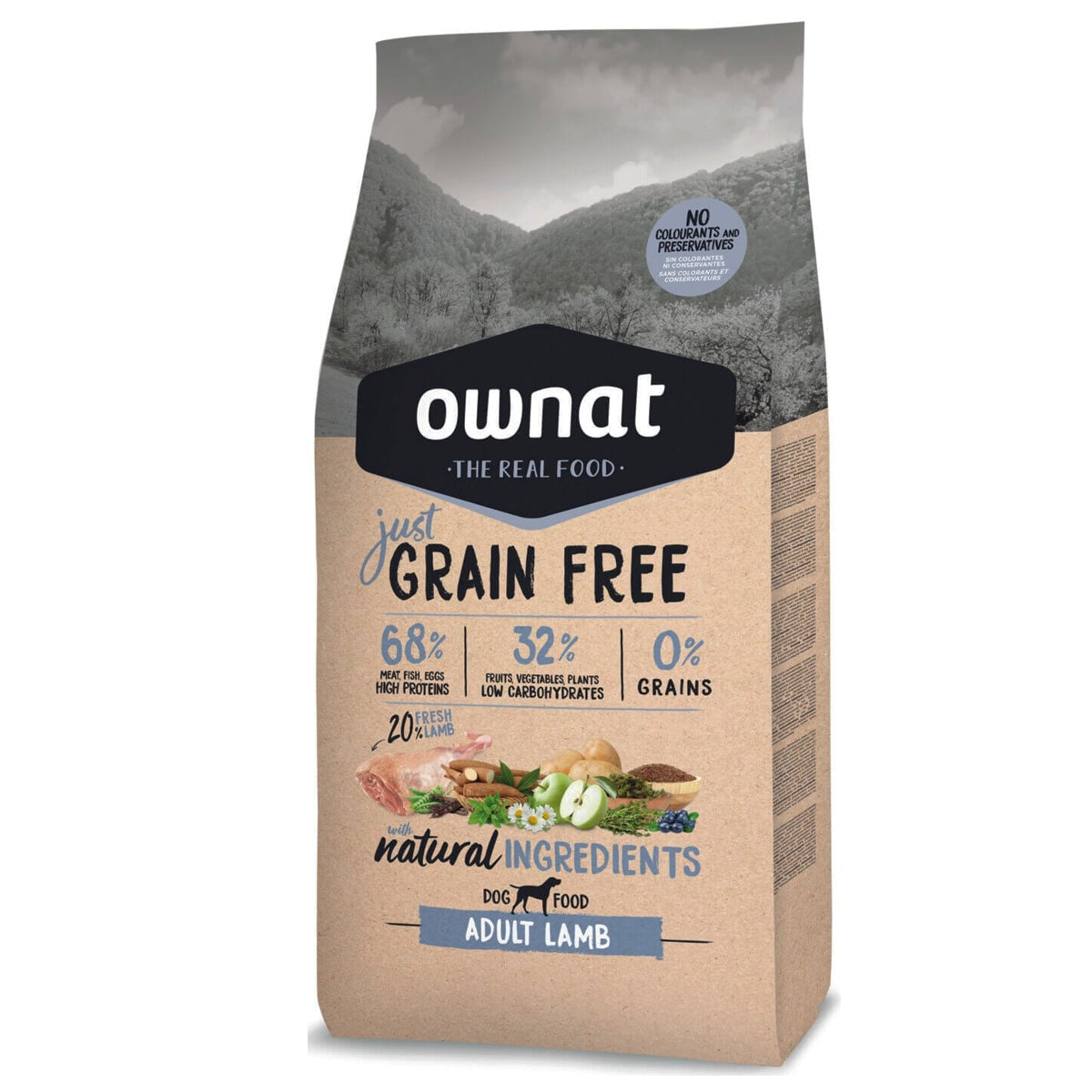 Ownat Grain Free Just Adult Lamb 3 kg alimento secco senza cereali per cani adulti