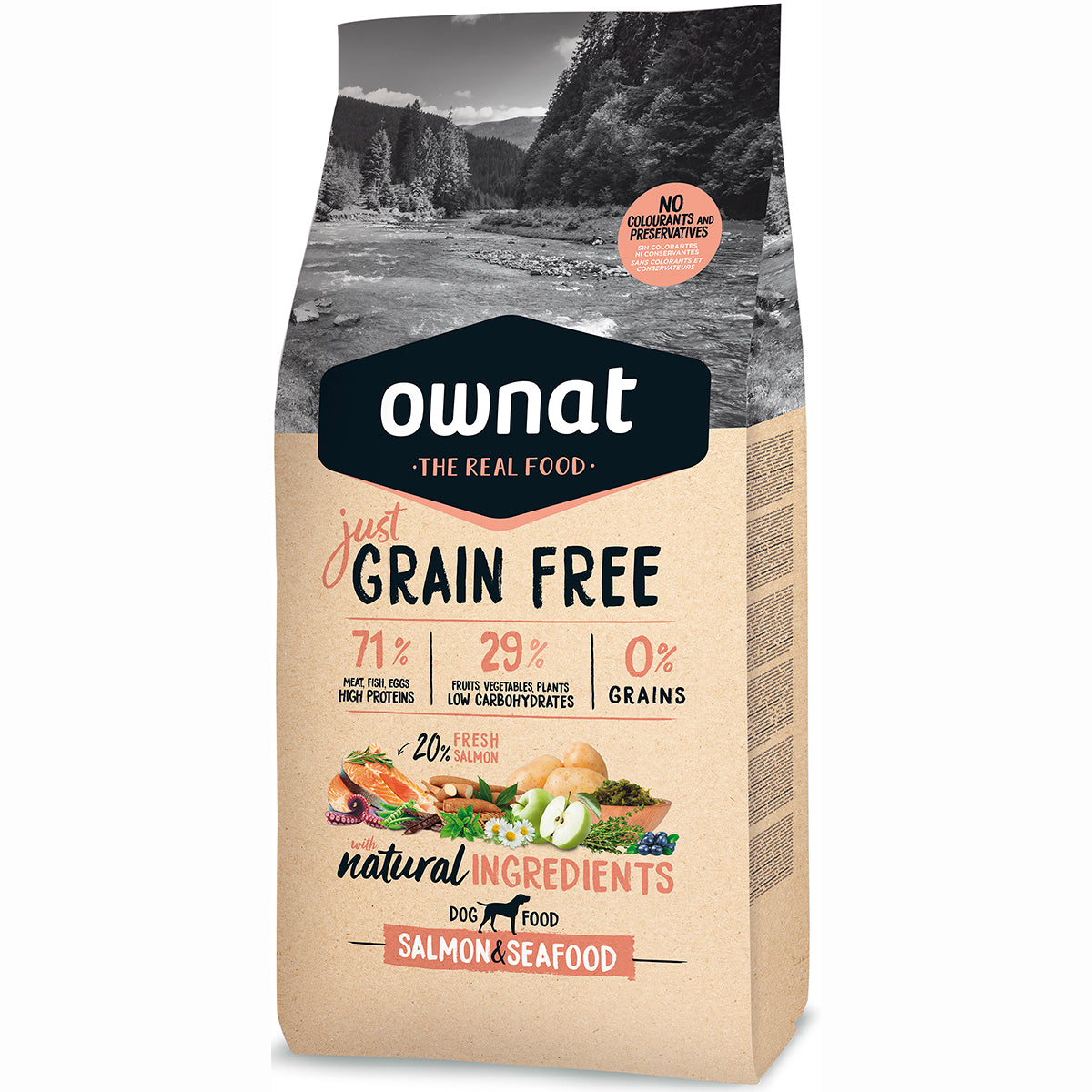 Ownat Grain Free Just Adult Salmon Seafood 3 kg alimento secco senza cereali per cani adulti