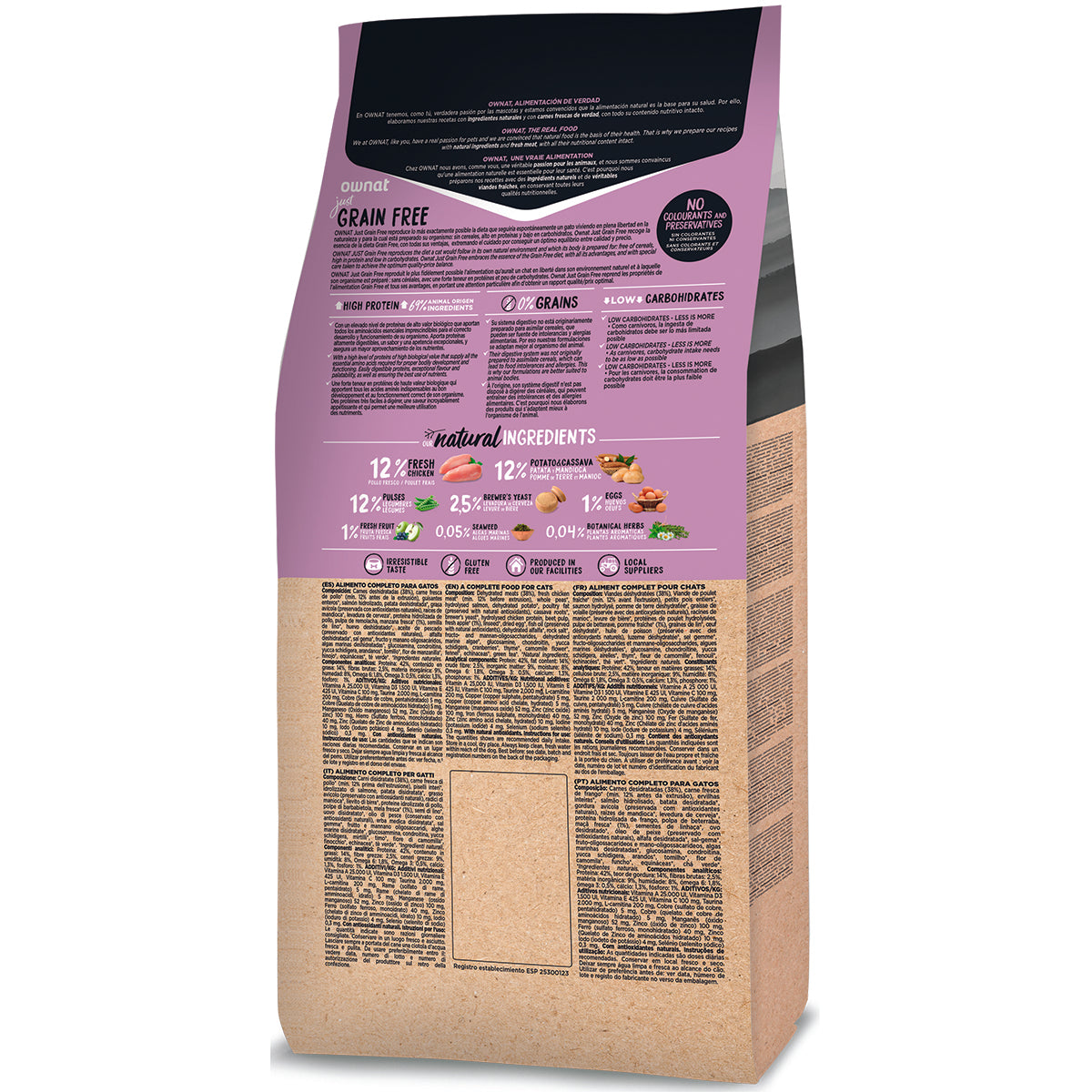 Ownat Grain Free Just Sterilized Gatto 8 kg, alimento secco Grain Free ad alto contenuto proteico per gatti sterilizzati