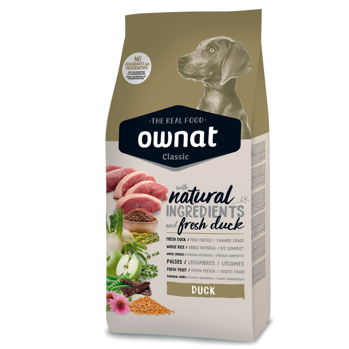 Mangime secco OWNAT Classic Duck per cani adulti con anatra fresca e ingredienti naturali