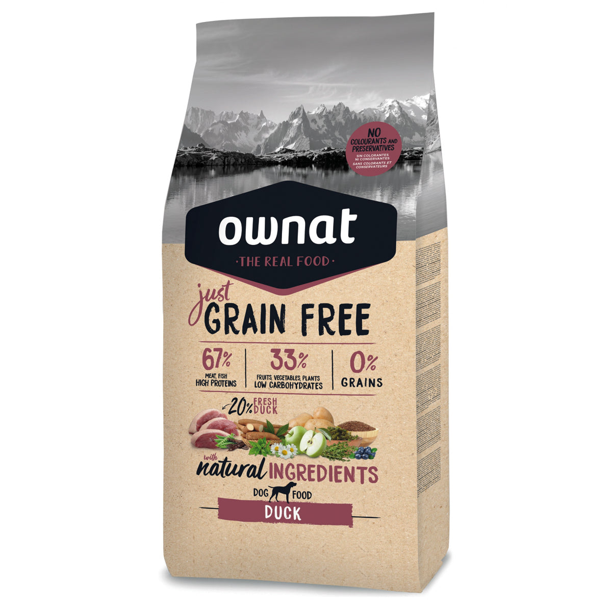 Ownat Grain Free Just Anatra 3 kg alimento secco senza cereali per cani