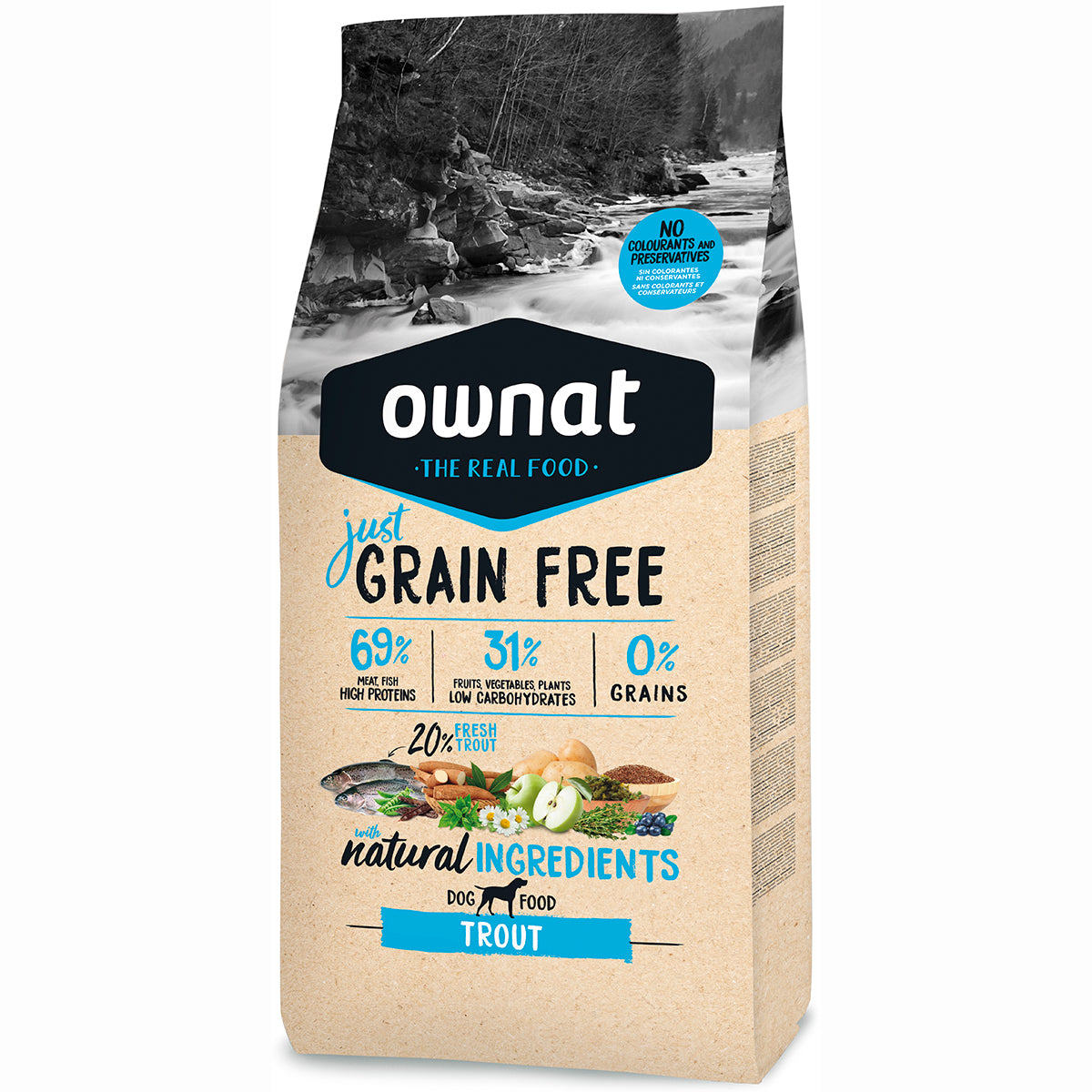 Ownat Grain Free Just Trota 3 kg alimento secco senza cereali per cani