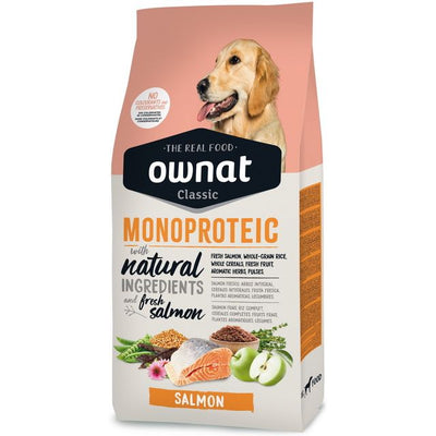 Mangime monoproteico salmone OWNAT Classic per cani, ricetta con ingredienti naturali