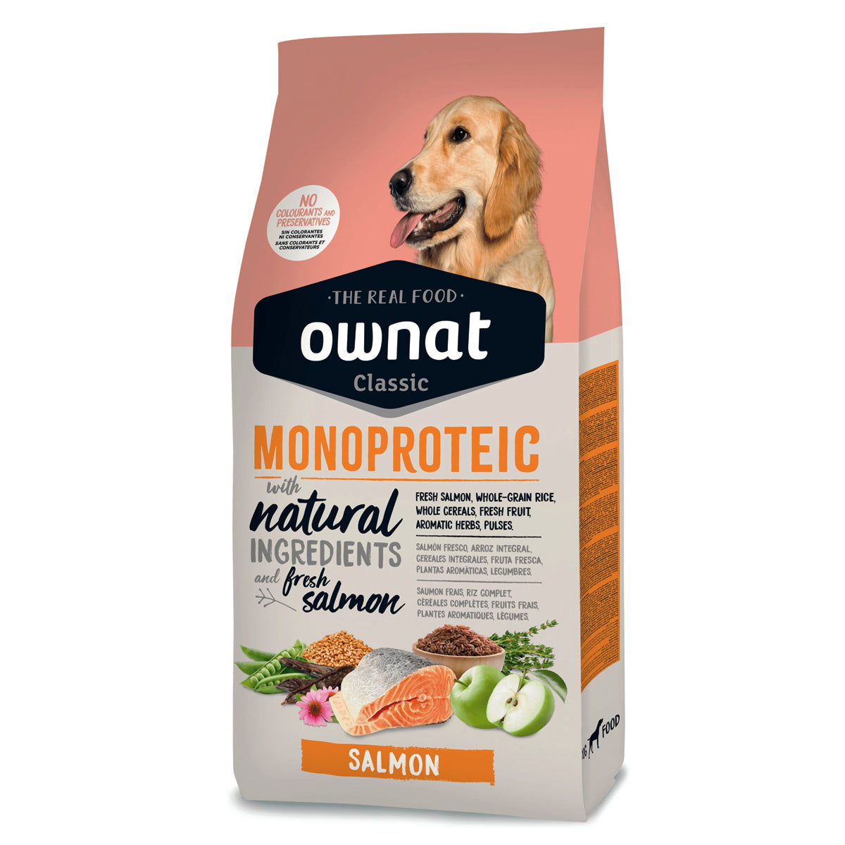 Mangime monoproteico salmone OWNAT Classic per cani, ricetta con ingredienti naturali