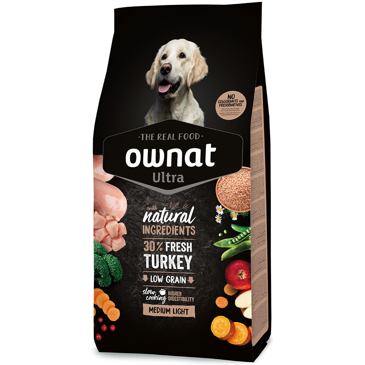 Ownat Ultra Medium Light alimento secco per cani di taglia media con tacchino per controllo del peso
