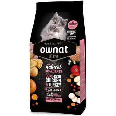 Crocchette OWNAT ULTRA per gattini sterilizzati con pollo e tacchino, mangime completo proteico