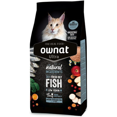 Crocchette OWNAT Ultra Mature Sterilized Fish per gatti senior sterilizzati al pesce fresco, 1,5 kg