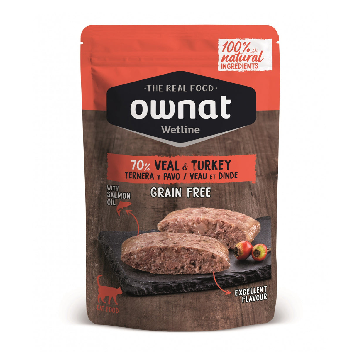 Ownat Wetline Cat Vitello e Tacchino 85 g alimento umido naturale senza cereali per gatti