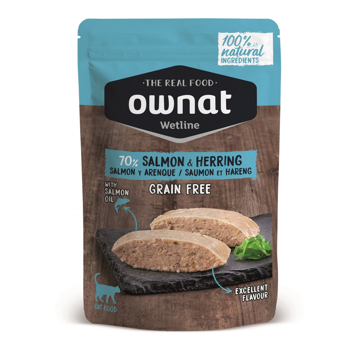 Ownat Wetline Cat Salmone e Aringa 85 g alimento umido naturale senza cereali per gatti