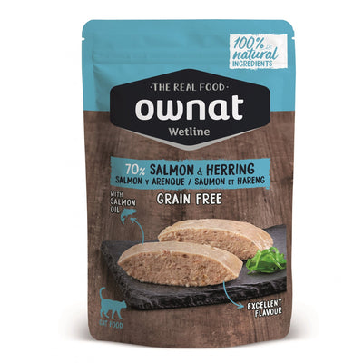 Ownat Wetline Cat Salmone e Aringa 85 g alimento umido naturale senza cereali per gatti