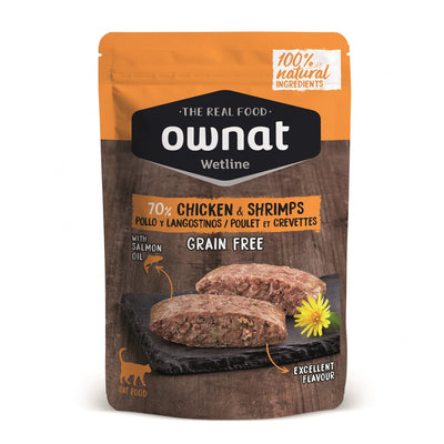 Ownat Wetline Cat Pollo e Gamberetti 85 g alimento umido naturale senza cereali per gatti
