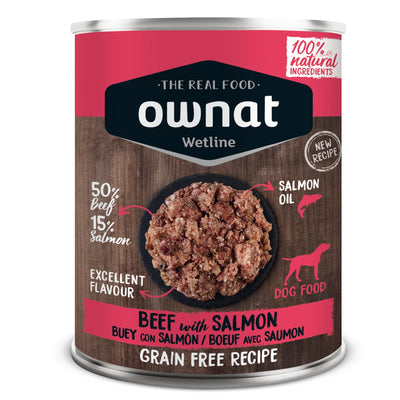 Ownat Wetline Dog Manzo e Salmone 395 g alimento umido completo per cani