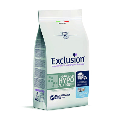 Mangime secco monoproteico Exclusion Vet Hydrolyzed Hypo per cani adulti con proteine di pesce idrolizzate