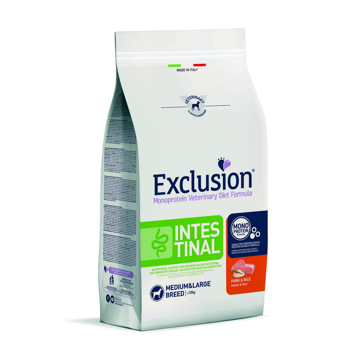 Crocchette Exclusion Intestinal per cani adulti medium large, monoproteico maiale, alimento dietetico veterinario