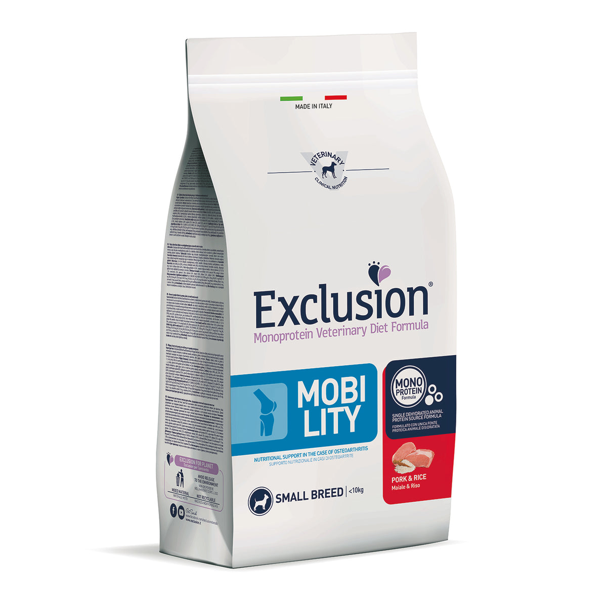 Exclusion Monoprotein Vet Mobility Adult Small Maiale e Riso – Alimento dietetico monoproteico per cani adulti di piccola taglia, con EPA, Omega-3, gl