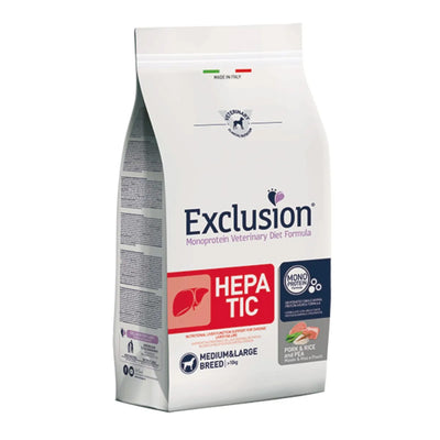 Mangime secco dietetico Exclusion per cani medium con maiale, supporto epatico, 2 kg
