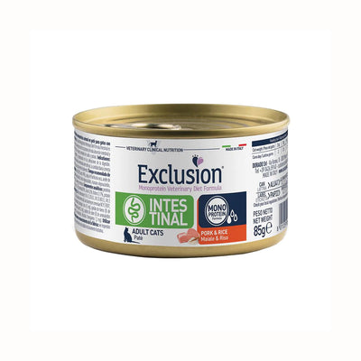 Mangime umido monoproteico veterinario Exclusion per gatti adulti intestinale, lattina 85 g