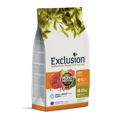 Mangime secco Exclusion Mediterraneo Monopro per cuccioli di cani piccoli, 2 kg con manzo disidratato