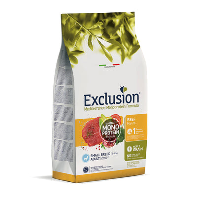 Mangime secco per cani adult small manzo Exclusion Mediterraneo Monopro Noble Grain, 2 kg
