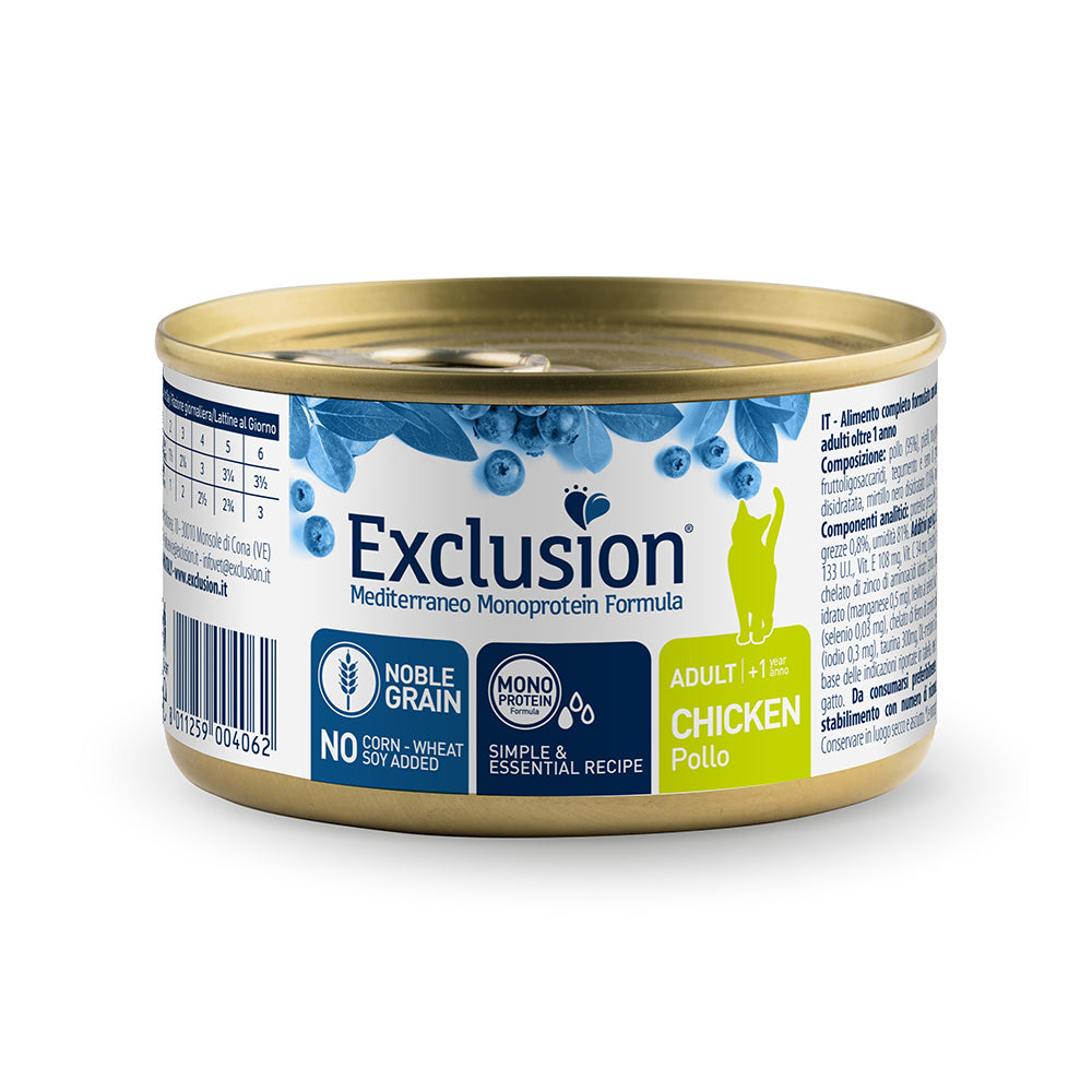 Exclusion Mediterraneo Noble Grain Adult Pollo – Alimento completo monoproteico per gatti adulti con pollo