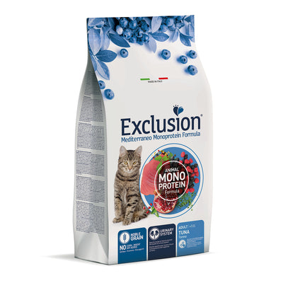 Exclusion Mediterraneo Noble Grain Adult Tonno – Alimento completo monoproteico per gatti adulti con tonno