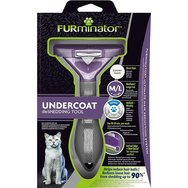 Spazzola FURminator per gatti pelo corto M/L con denti acciaio inox e protezione Skin Guard