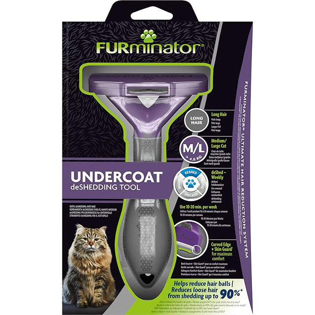 Spazzola FURminator per gatti a pelo lungo M/L con denti in acciaio inox e protezione Skin Guard
