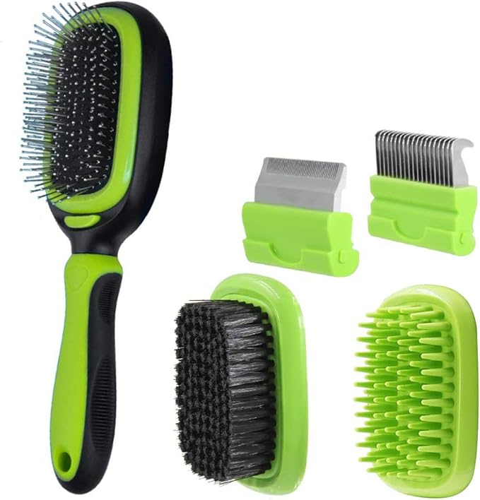 Set grooming 5 in 1 per cani e gatti con spazzola, pettine e cardatore, 22,9 x 6,9 x 5 cm