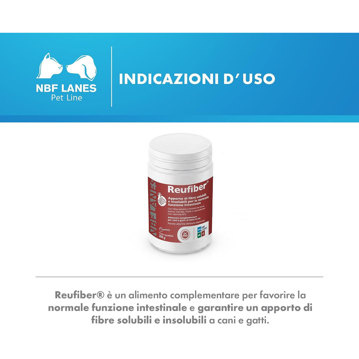 NBF Lanes Reufiber 250 g per Cani e Gatti - Fibre per il Benessere Intestinale