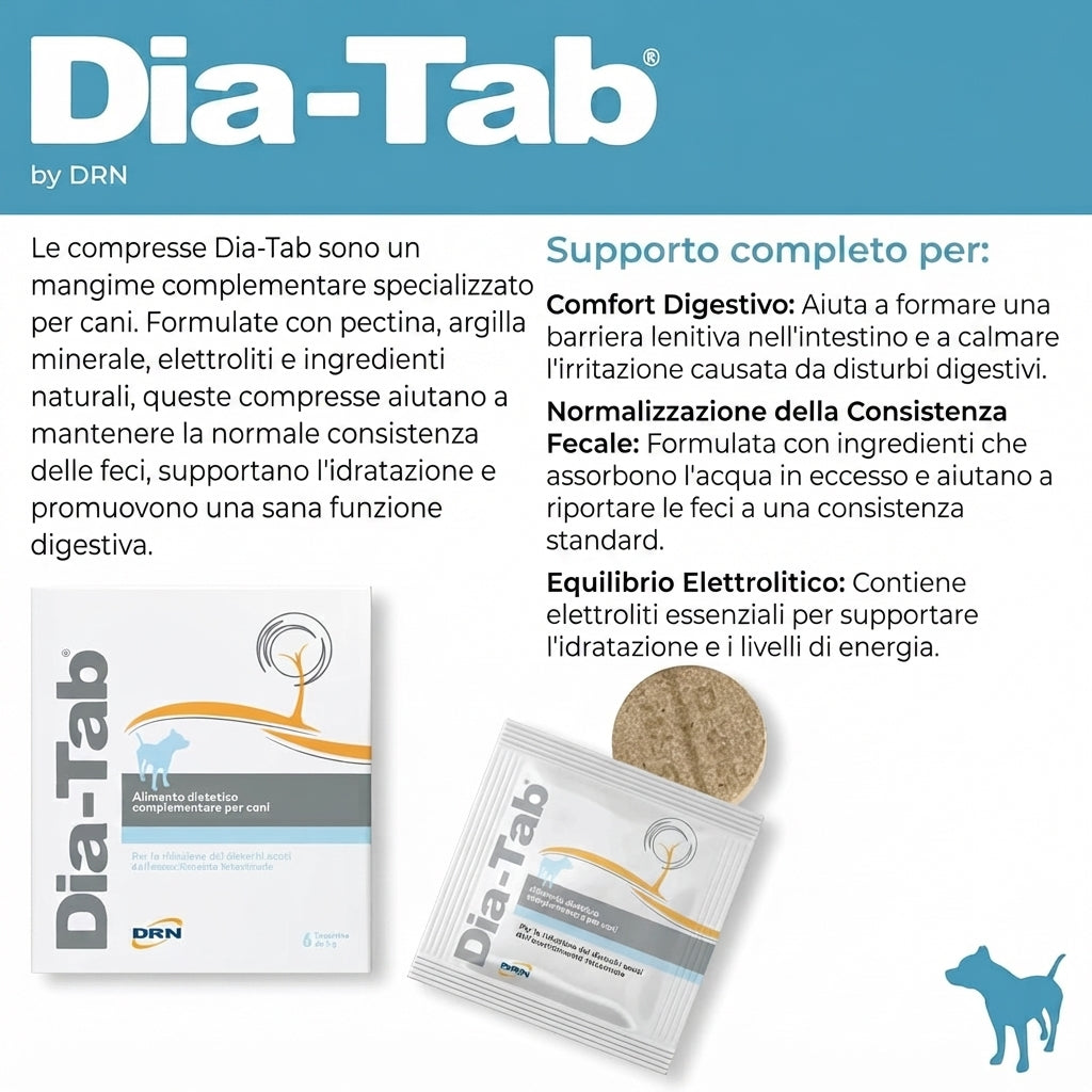 DRN Dia-Tab 6 Tavolette per Cani - Supporto contro la Diarrea Acuta