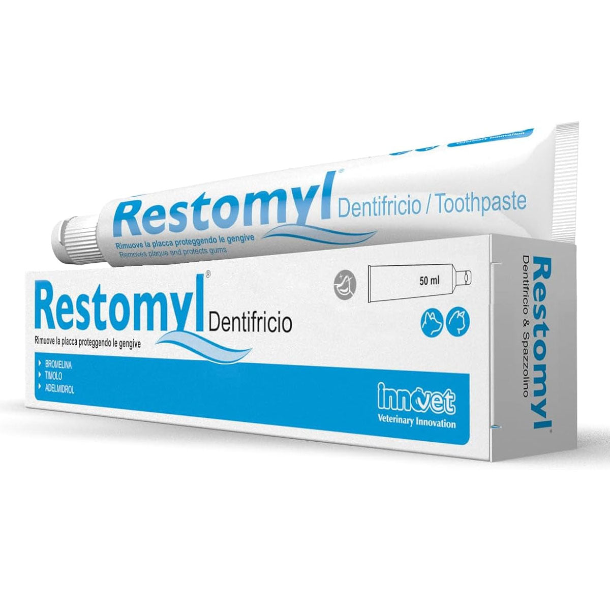 Innovet Restomyl Dentifricio 50 ml per Cani e Gatti | Gel per Igiene Orale, Placca e Protezione delle Gengive