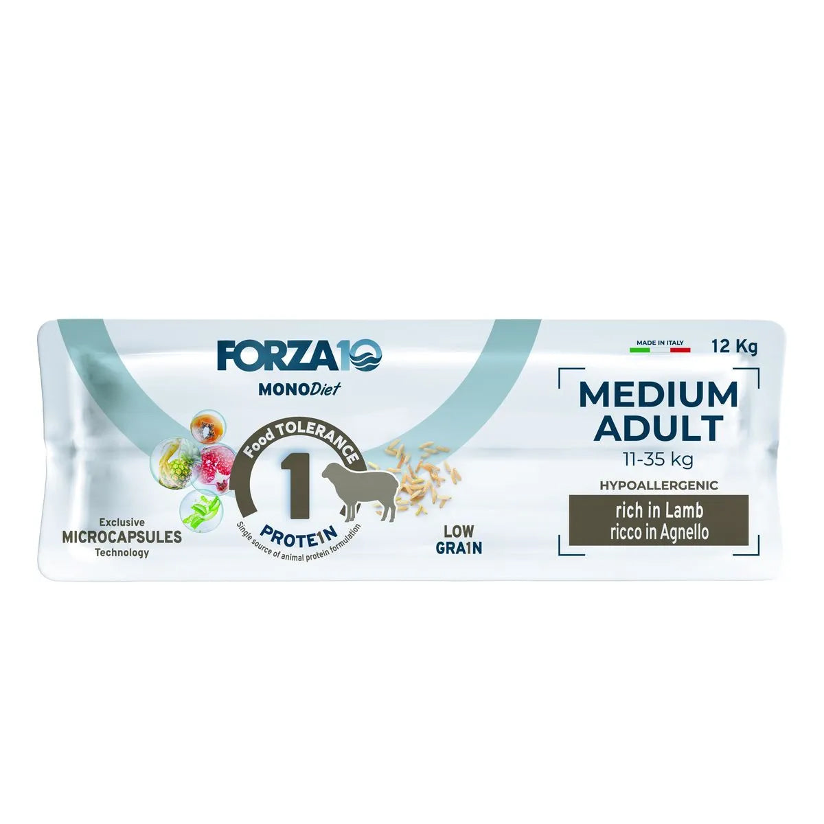 FORZA10 Mono Diet Hypoallergenic Medium Adult Agnello Formula Monoprotein Per cani adulti di taglia media 12 kg