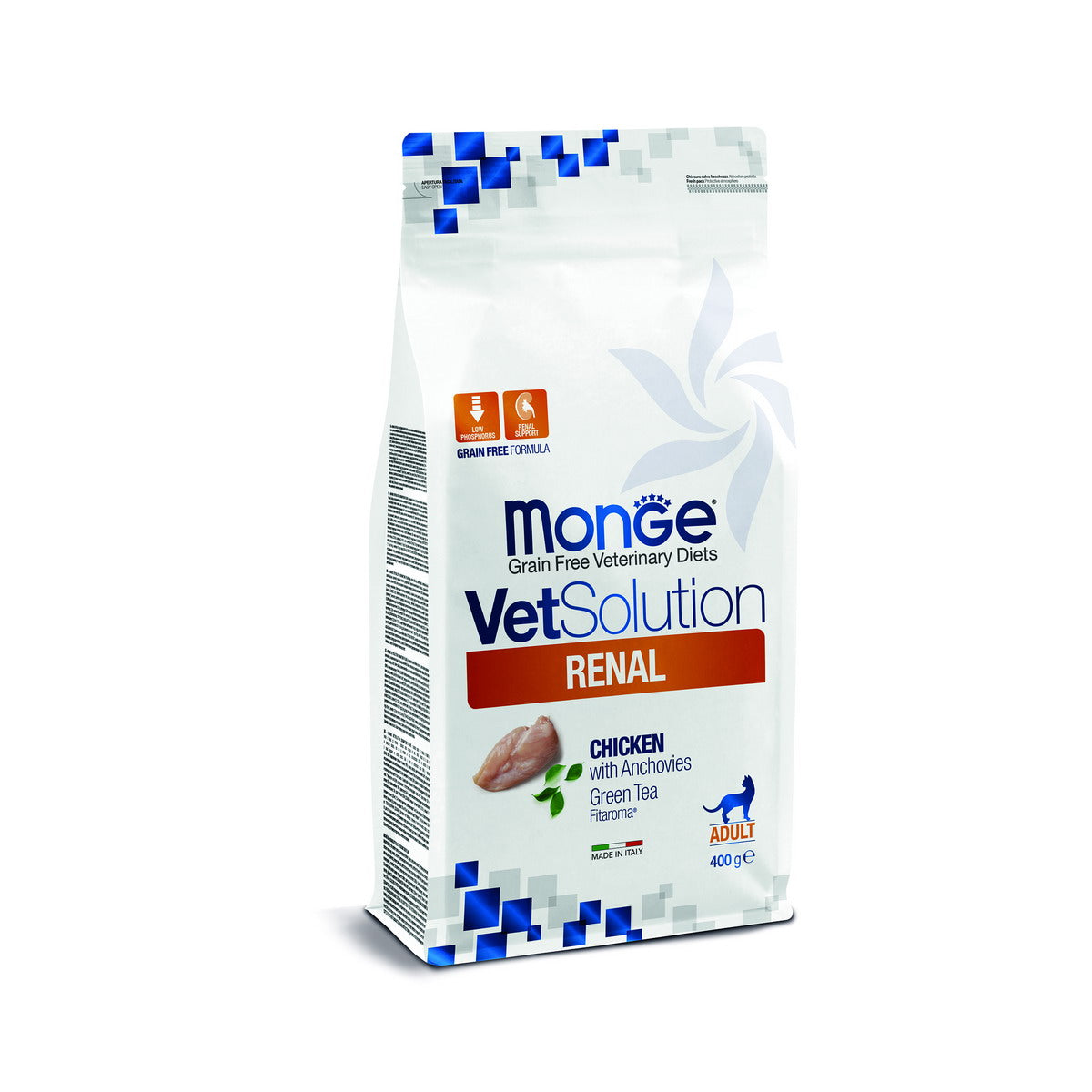 Mangime secco per gatti con insufficienza renale Monge Vet, crocchette formulate con fosforo ridotto