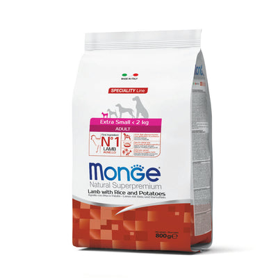 Mangime secco Monge DRY DOG Extra Small Adult Agnello Riso Patate per cani di piccola taglia