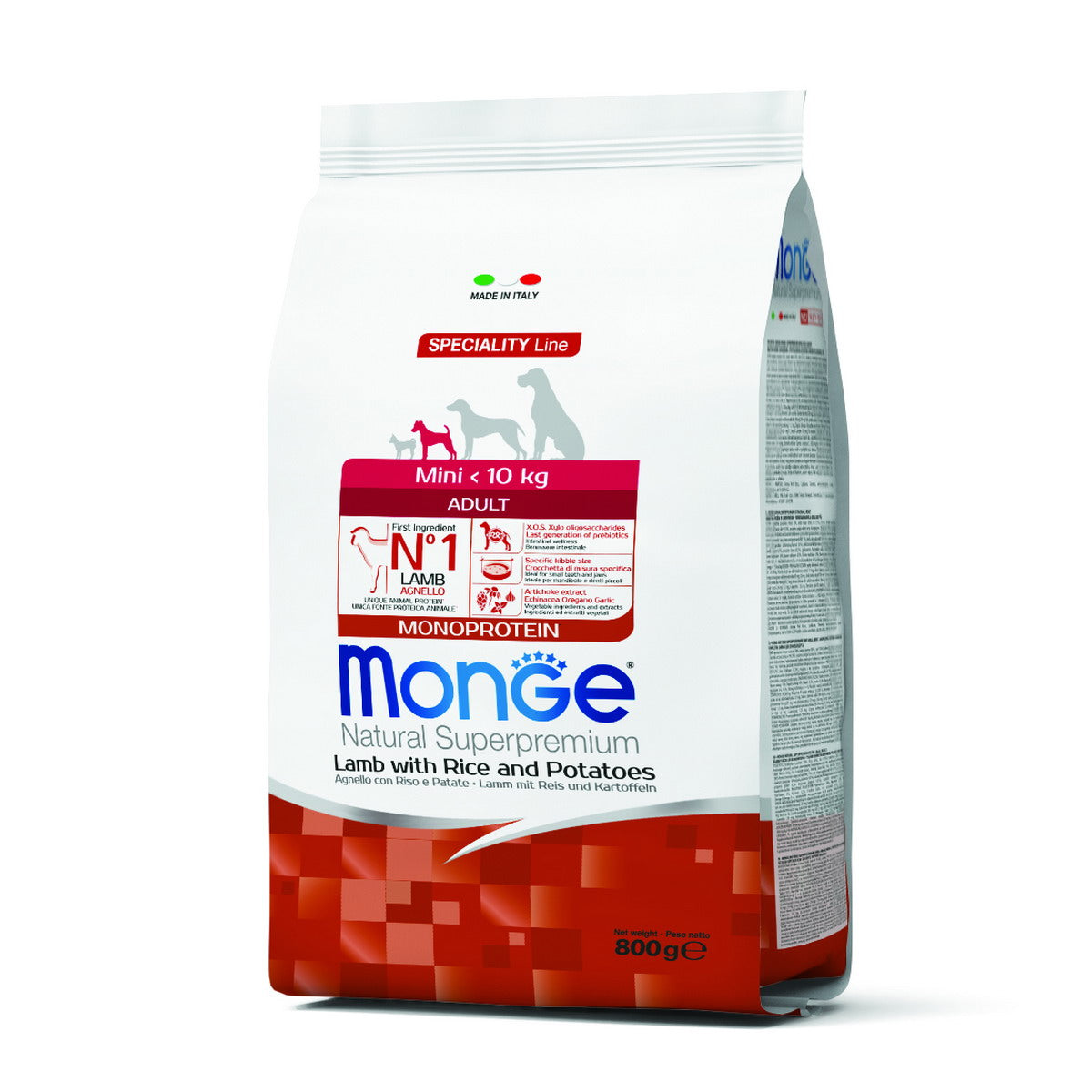 Mangime secco Monge per cani mini adult con agnello, riso e patate monoprotein