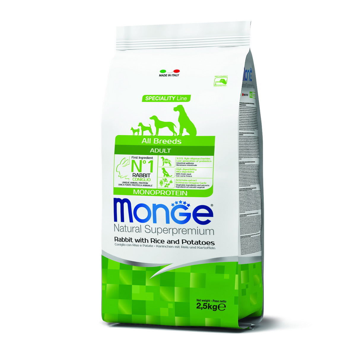 Mangime secco per cani all breeds adult Monge Natural Superpremium Coniglio Riso Patate Monoprotein