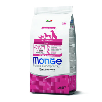 Mangime secco Monge per cani adulti con manzo e riso monoprotein in crocchette