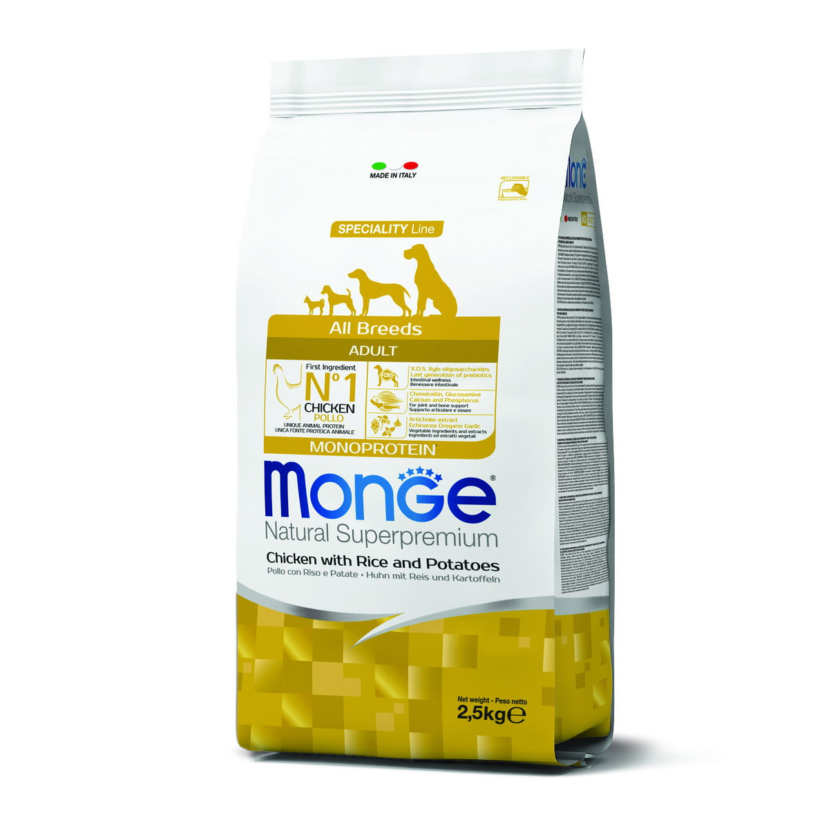 Mangime secco Monge per cani adulti con pollo, riso e patate monoprotein