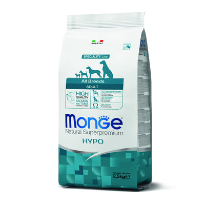 Mangime secco per cani adulti Monge Hypo con salmone e tonno, alimento dietetico completo