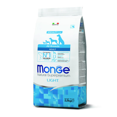Mangime secco Monge per cani adulti con salmone e riso monoprotein light in crocchette