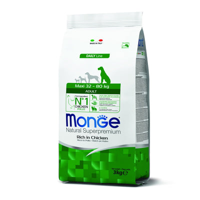Mangime secco Monge per cani maxi adult con pollo, crocchette complete e nutrienti