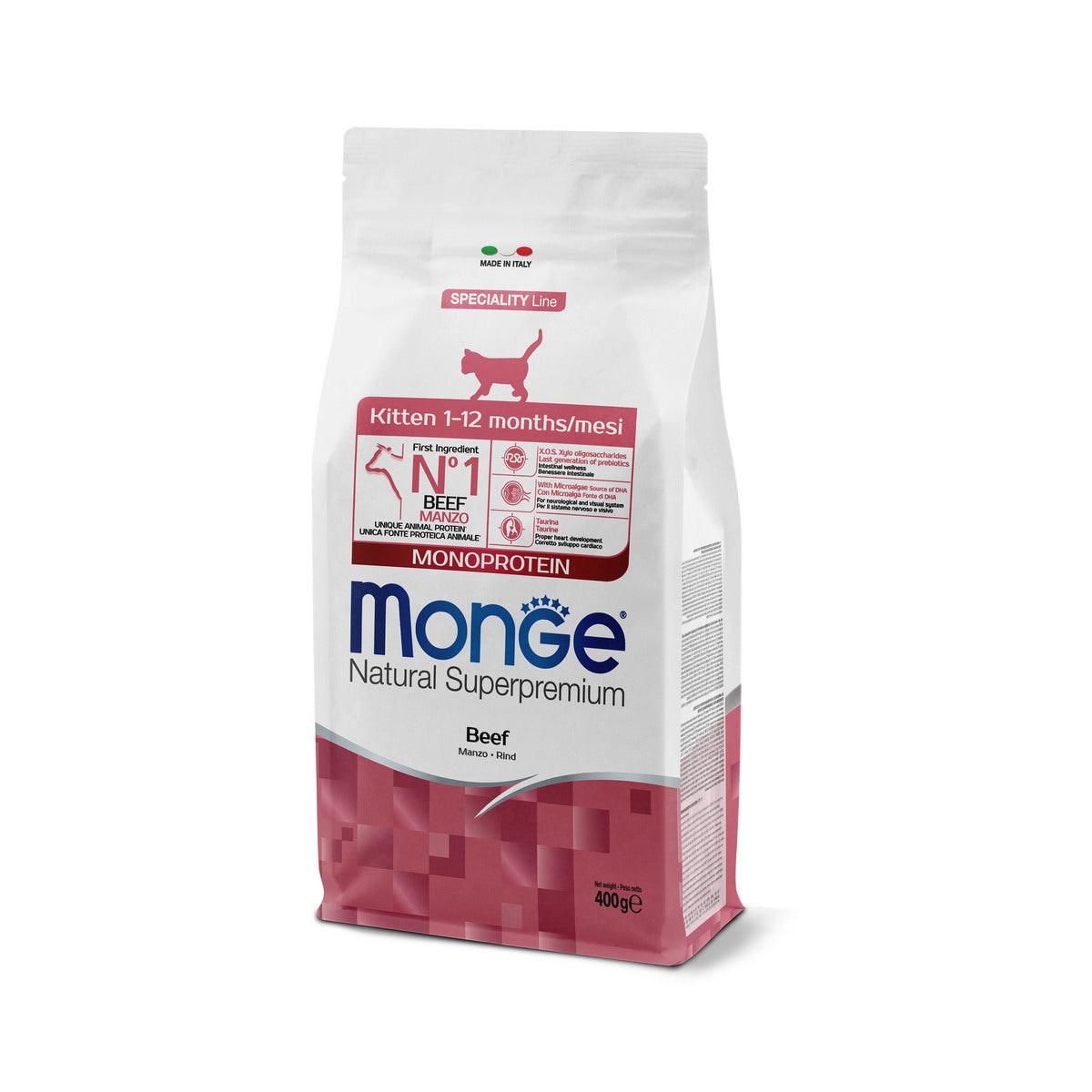 Mangime secco per gattini Monge Monoprotein Manzo in crocchette, alimento completo con carne fresca