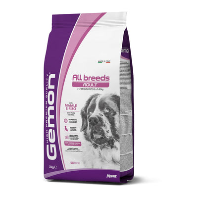 Mangime secco per cani adult con maiale e riso GEMON ALL BREEDS, crocchette in formato famiglia