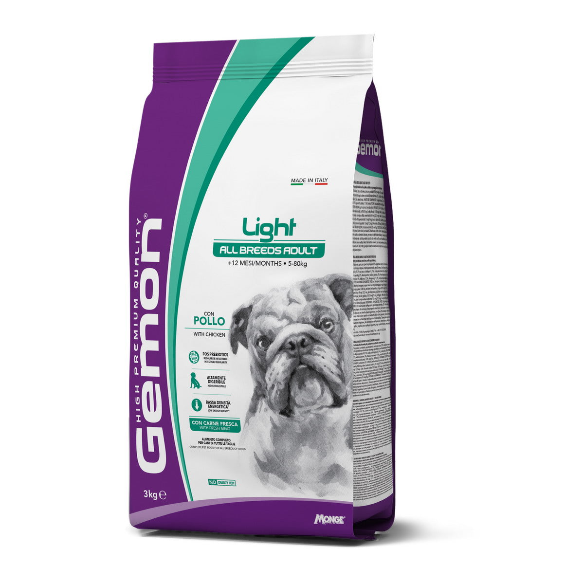 Mangime secco GEMON All Breeds Adult Light per cani con pollo, confezione 3 kg