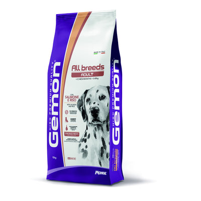 Mangime secco GEMON All Breeds Adult con salmone e riso, confezione da 15 kg per cani adulti
